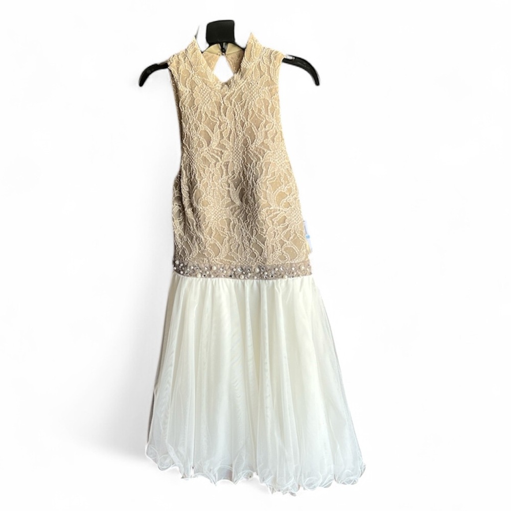 City Studio Lace and Tulle Ruffle Hem Fancy  Dress - Tan and Cream::NWT